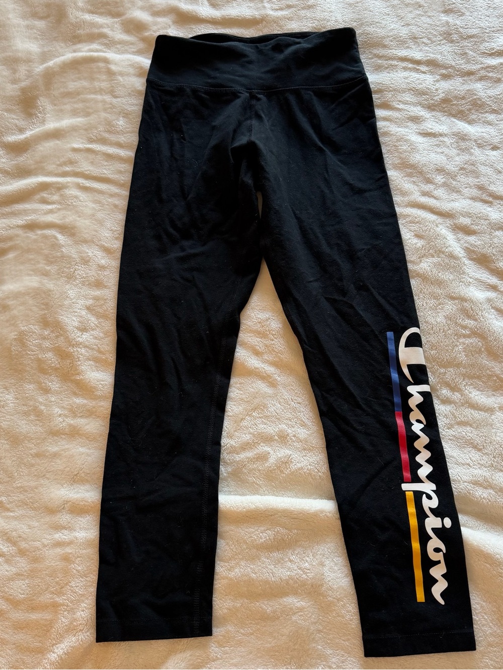 Champion Black Leggings with Multicolor Side Logo